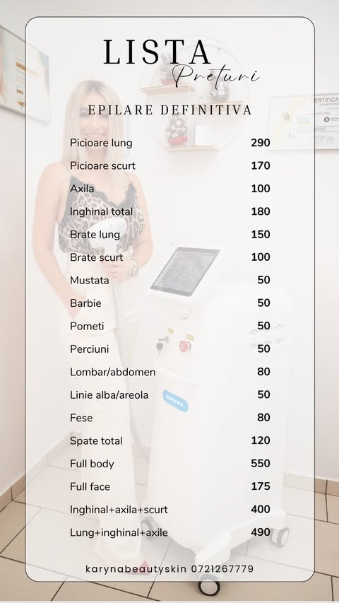 listă prețuri epilare definitivă cu laser la karinabeautyskin bucurești